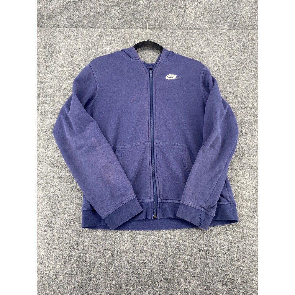 Nike Full Zip Hoodie Fleece Sweatshirt Blue Purple Kids XL Embroidered Swoosh